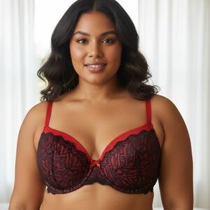 TORRID 46 DD Elegant Red PUSH UP and Black Lace Bra.